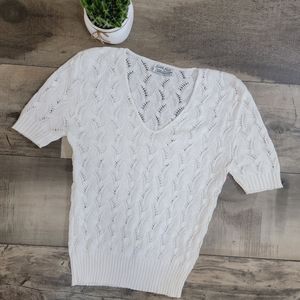 White short sleeved cardigan sweater